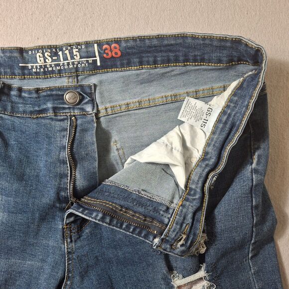 GS 115 Moto Jeans Mens 38x30 Blue Denim Distressed Motorcycle Straight Leg - Picture 10 of 14